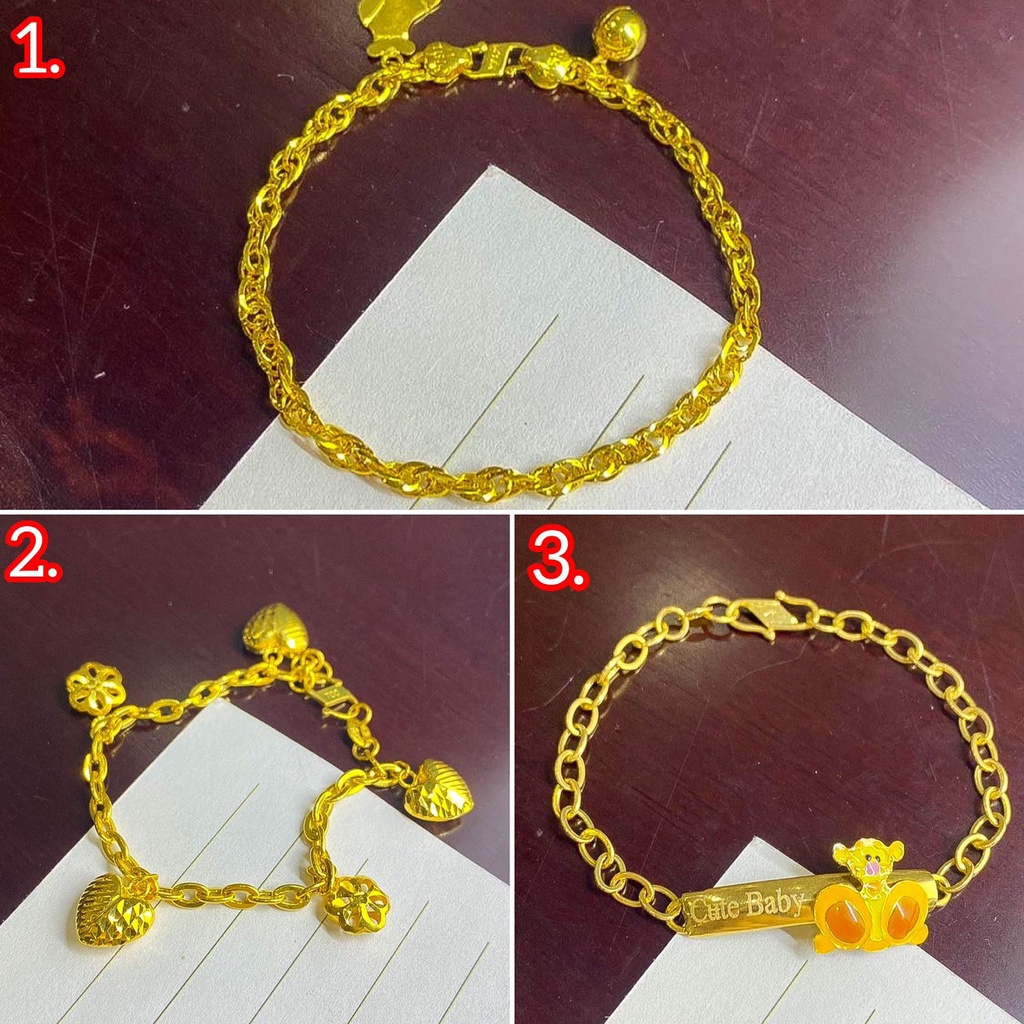 Gelang anak anak dan dewasa emas asli kadar 700 70% 16k rantai tambang superlight polo charm love bunga plat tiger pooh 1 3 gram gr g