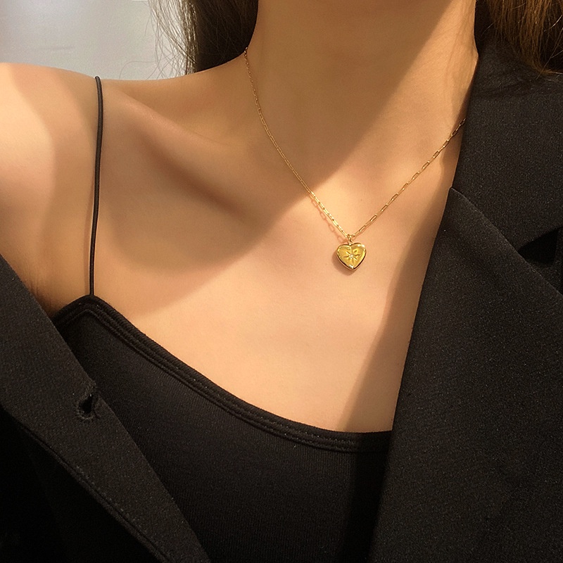 Kalung Titanium Steel Lapis Emas 18k Dengan Liontin Bentuk Hati Hypoallergenic Untuk Wanita 22014