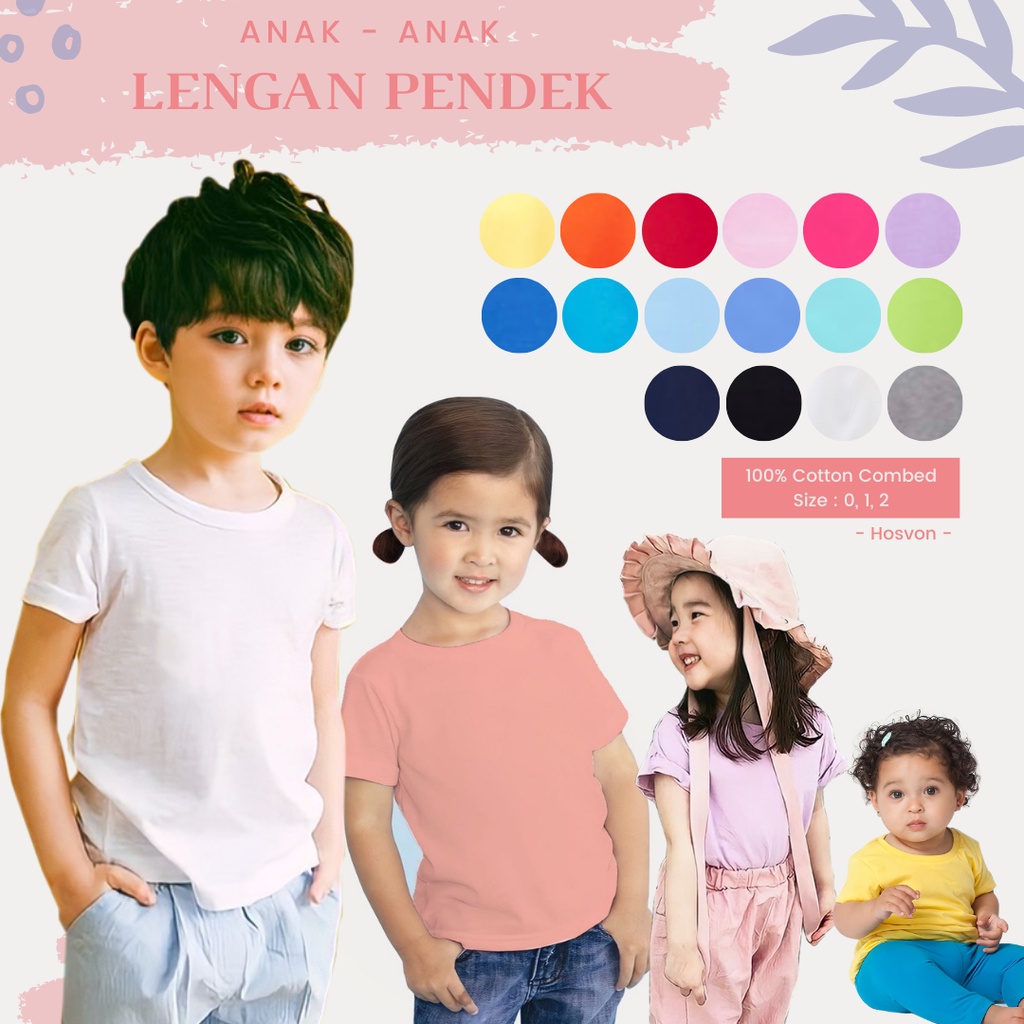 Hosvon Kaos Polos Anak  COTTON COMBED Size 0-1-2 ( PRIA &amp; WANITA )