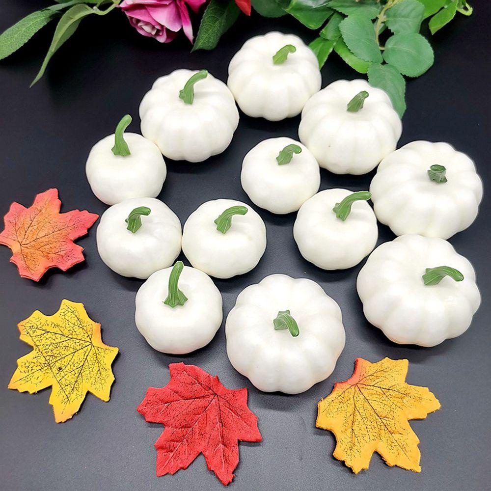 R-flower 6/12PCS Artificial White Pumpkins Properti Fotografi Festival Decor Hari Syukuran DIY Aksesoris