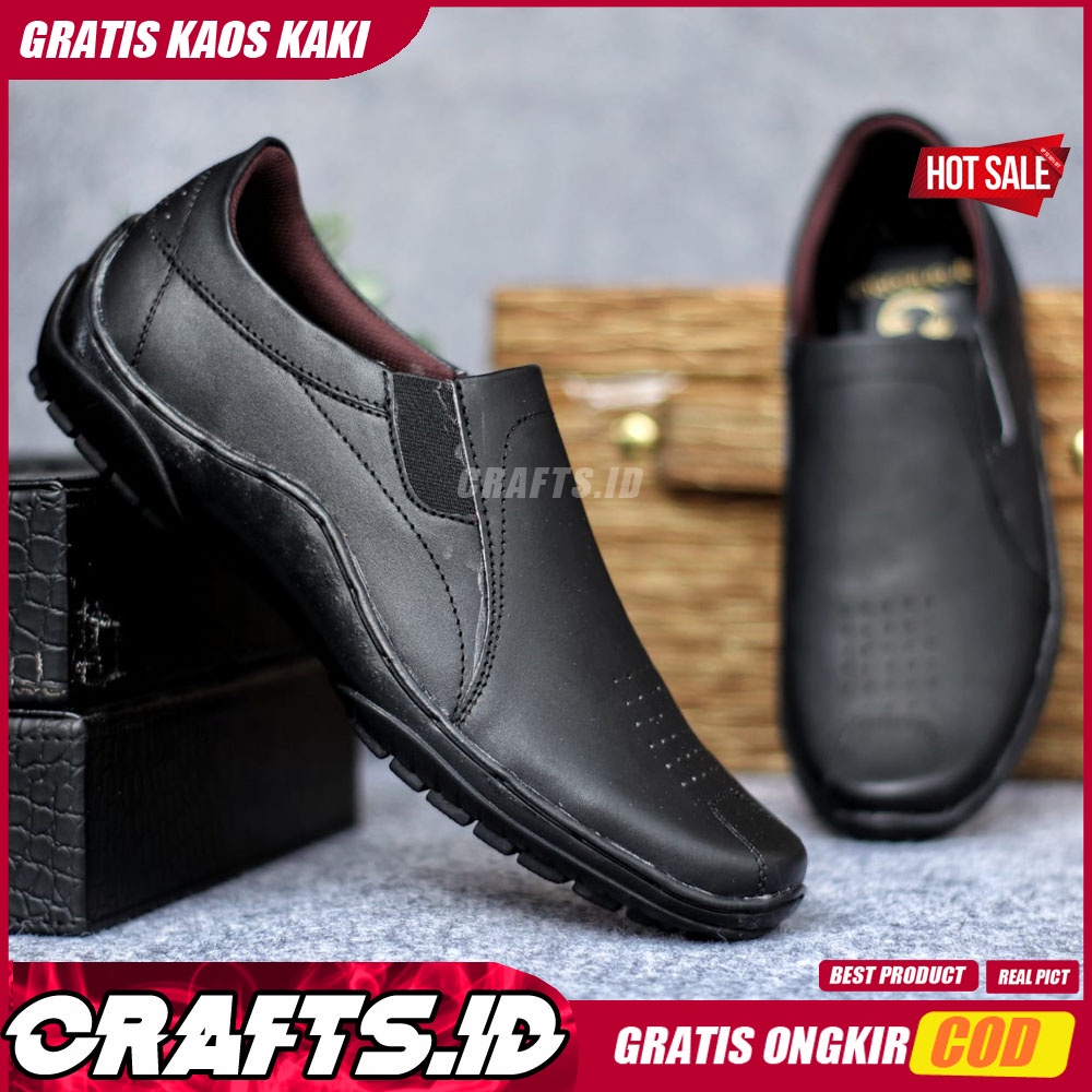 CRAFTS X LIBAD Sepatu Slip On Casual Kulit Asli Original Slop Antislip Kasual Formal Pantofel Kerja Kantor Pria Cowok