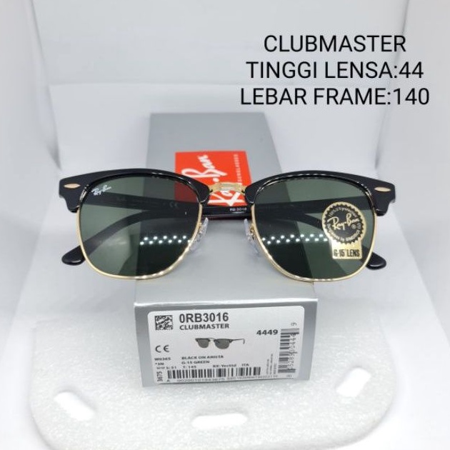 SUNGLASSES KACAMATA HITAM Rayban Clubmaster RB3016 W0365 51-21-145 ORIGINAL