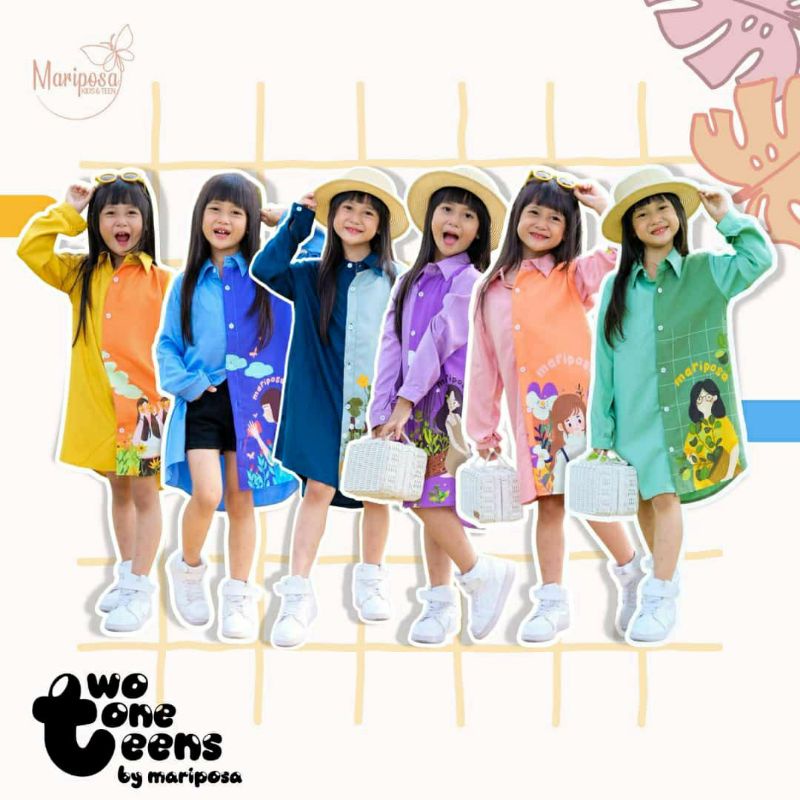 kemeja anak perempuan 4-14Th/two tone teen/kemeja mariposa