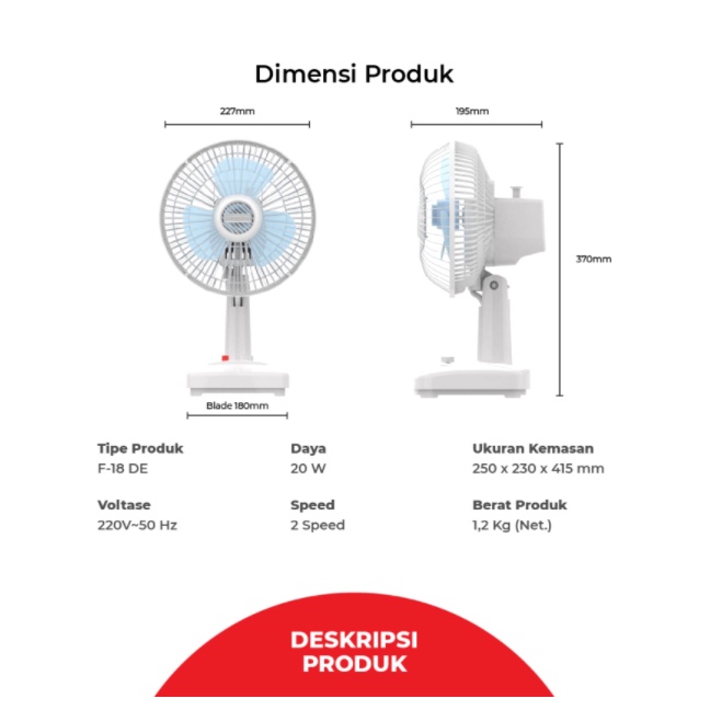 DESK FAN MASPION F-18 DA KIPAS ANGIN MEJA (7 INCH/18 cm)