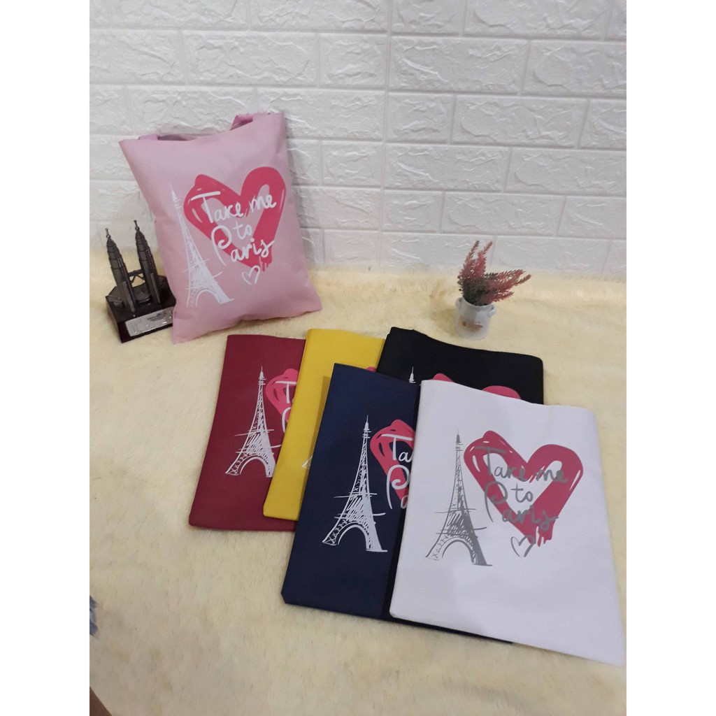 YA 487 - PARIS LOVE TAS TOTEBAG / TOTEBAG SABLON / TOTEBAG KULIAH