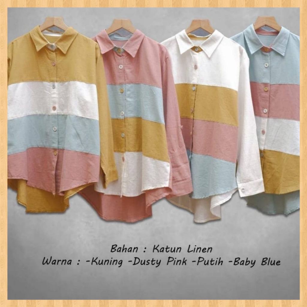 Atasan Blouse Kemeja Wanita Katun Linen Impor Terbaru-5