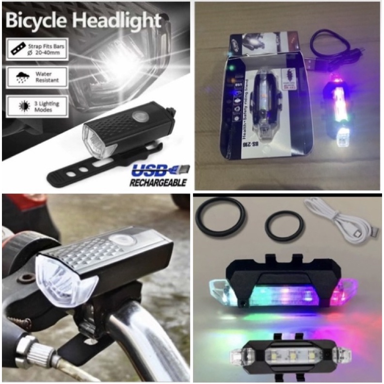 PROMO***Paket Lampu Sepeda Depan dan Lampu Belakang Rainbow Multiwarna INBOX Rechargeable