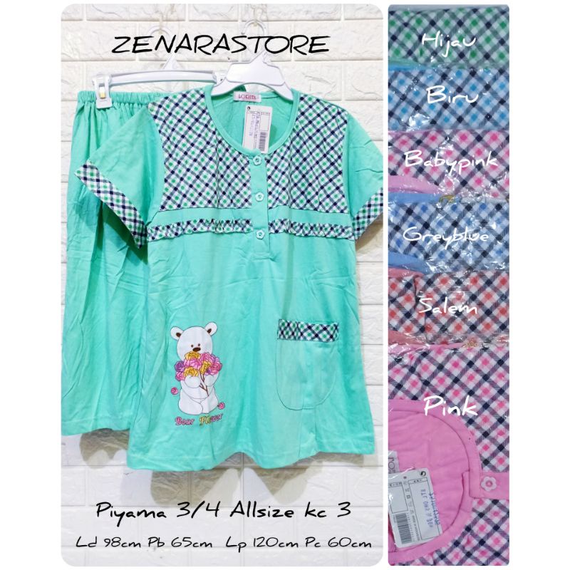 Piyama pendek 3/4 dewasa allsize ld 98cm lorita by sofie kancing 2 babydoll baju tidur kaos tebal le