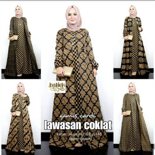 GAMIS CARDI LAWASAN COKLAT BATIK WANITA MUSLIM SERAGAM MURAH