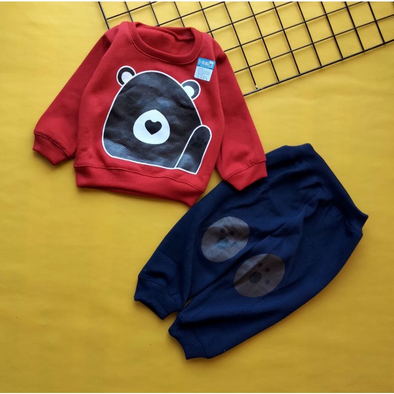 set sweater bayi 0-12 bulan motif bear kombi