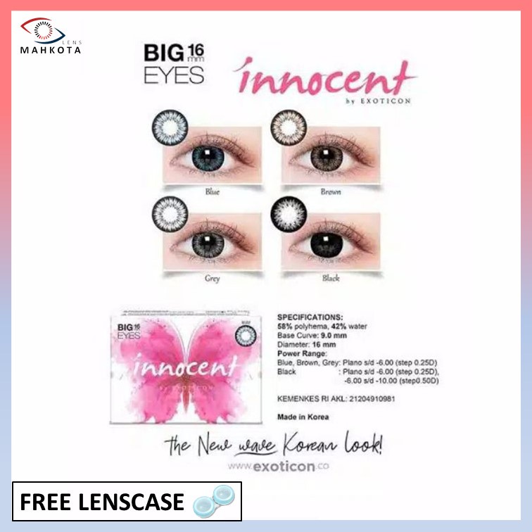 SOFTLENS INNOCENT MINUS (-3.25 S/D -6.00) X2 EXOTICON / GREY BLACK BROWN BLUE / BIG EYES / 16MM