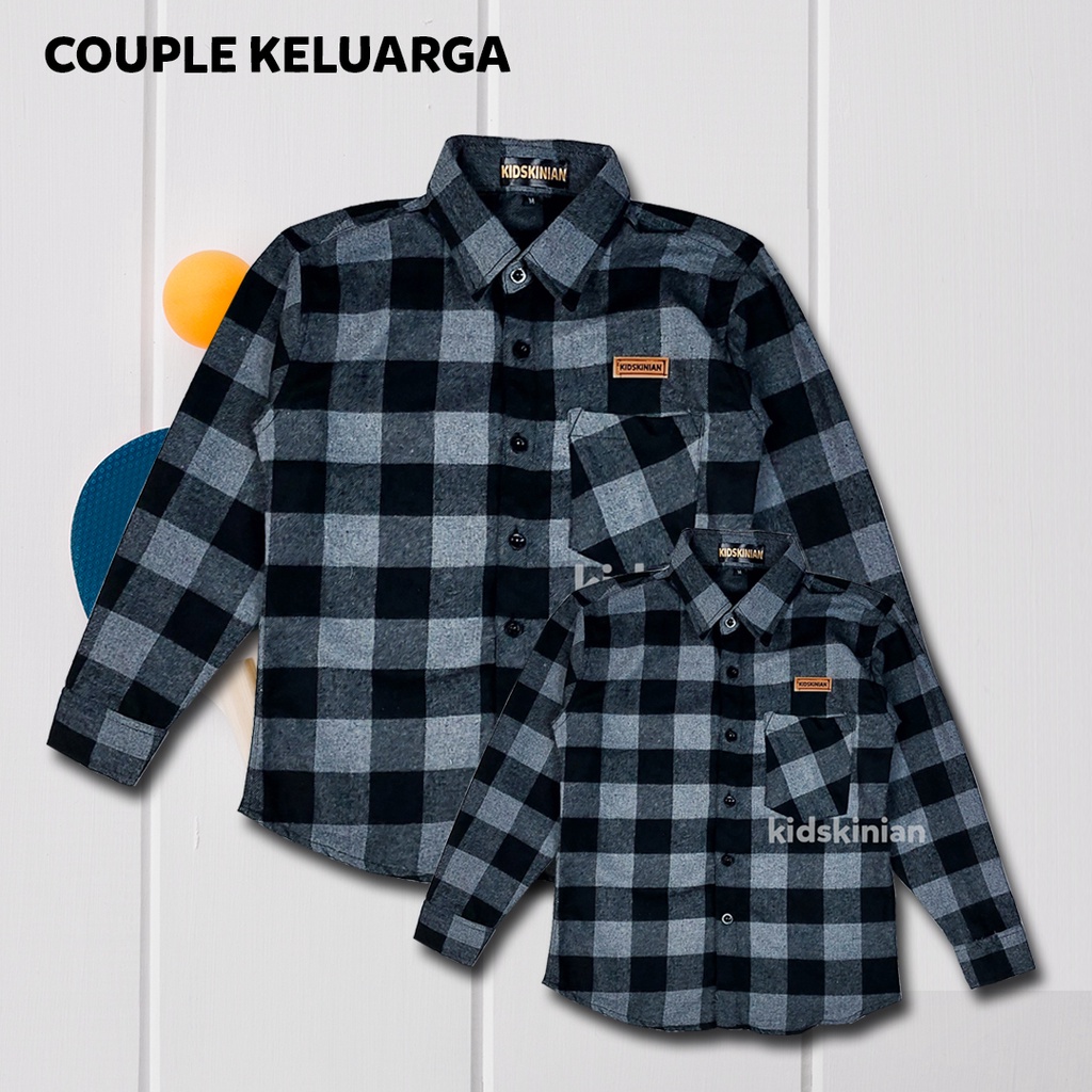 Baju couple keluarga Ibu Ayah Anak Kemeja Kotak Flanel Hem Set Cewek Cowok Lengan Panjang