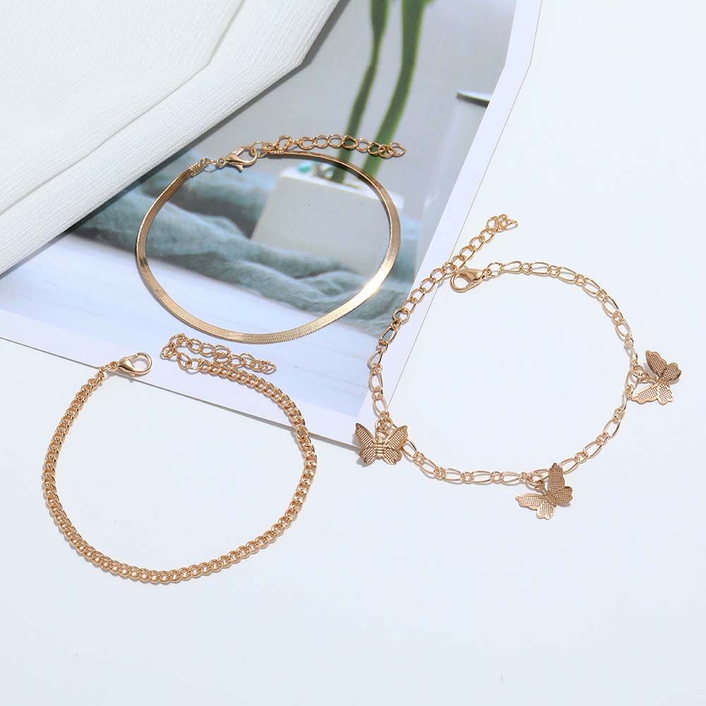 Needway  3Pcs/Set Female Foot Chain Thick Foot Accessories Anklet Set Trendy Butterfly Multilayer Foot Jewelry Boho For Women Pendant/Multicolor