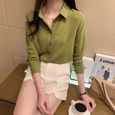 Ds51C1 Kemeja Polos Wanita Chamele Hem Basic Wanita 2155 - Putih, Kantong Fe5E2D