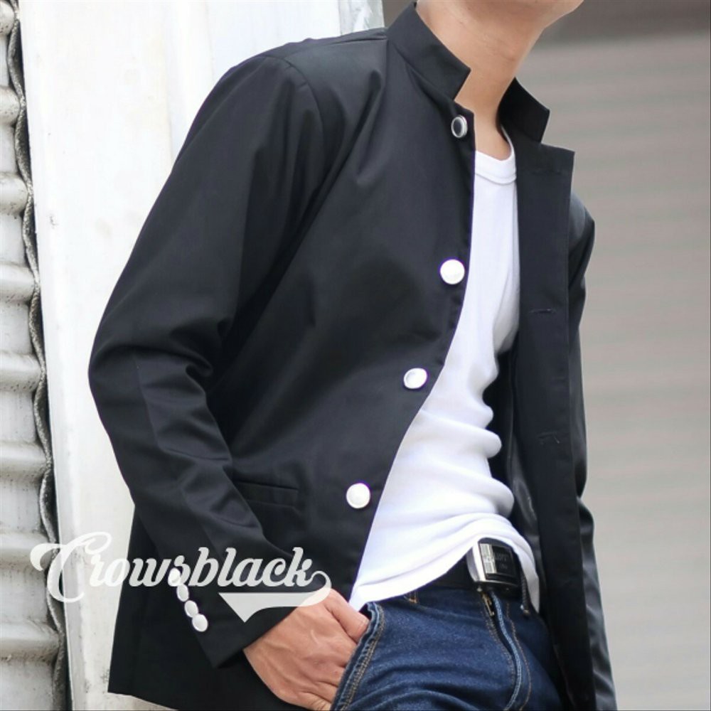 BLAZER COWOK KEREN MODEL SLIMFIT CROWS BLACK - BLAZER SLIMFIT PRIA WARNA HITAM KASUAL