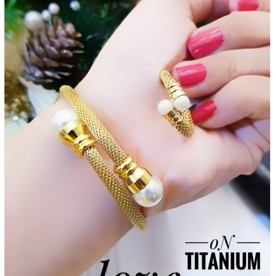 Titanium set perhiasan gelang dan cincin 1344