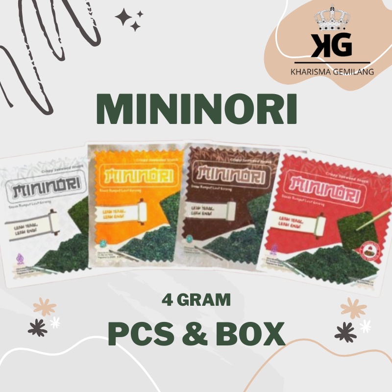 

MININORI - MININORI (VARIAN 1 BOX dan 2 PCS) 4gr & 48gr Snack Rumput Laut cemilan renyah asin pedas gurih snak murah snek terbaru