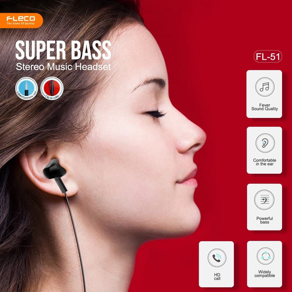 HANDSFREE HEADSET EARPHONE FLECO FL51 / FL54 STEREO +MIC