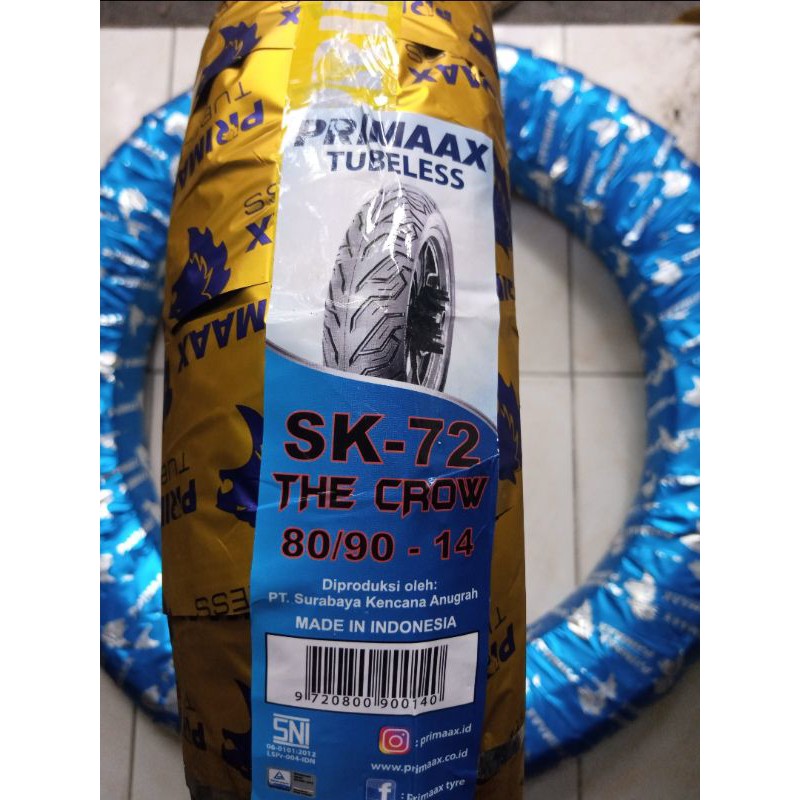 Ban tubeless Primaax 80/90-14 SK-72 merek primax SK 72