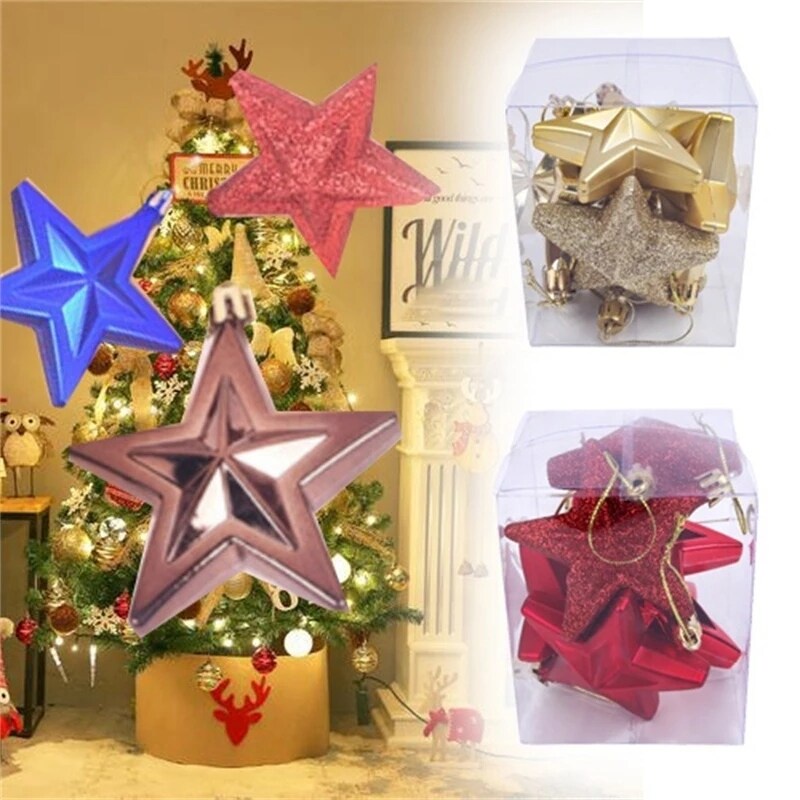 6pcs / Set Ornamen Gantung Bentuk Bintang Glitter Untuk Dekorasi Pohon Natal