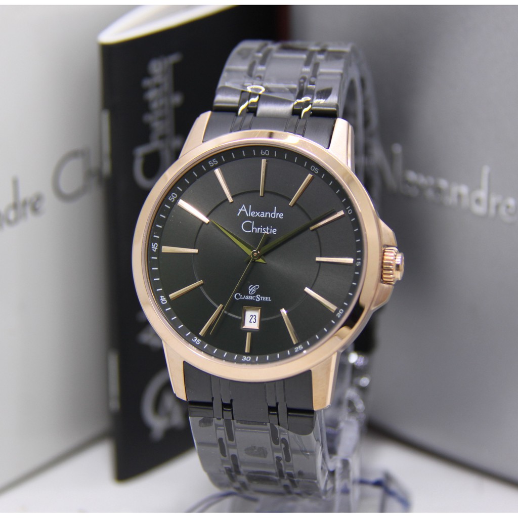 ALEXANDRE CHRISTIE 8636 BLACK ROSEGOLD PRIA ORIGINAL AC8636 AC 8636 JAM TANGAN COWOK ARLOJI COWOK