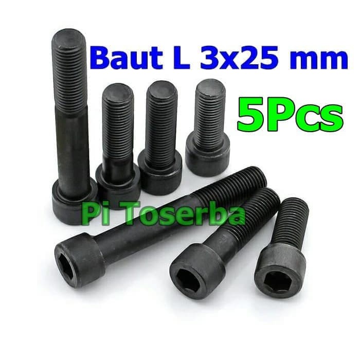 BAUT L M3 X 25MM BAJA HITAM KUNCI L (5pcs)