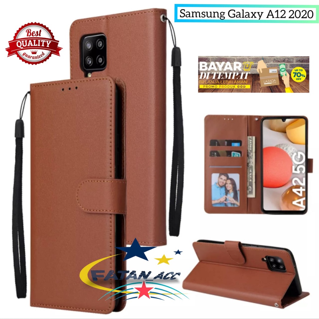Flip Case SAMSUNG GALAXY A12  Leather Flip Case Wallet SAMSUNG GALAXY A12 Dompet Hp Buka Tutup Stand