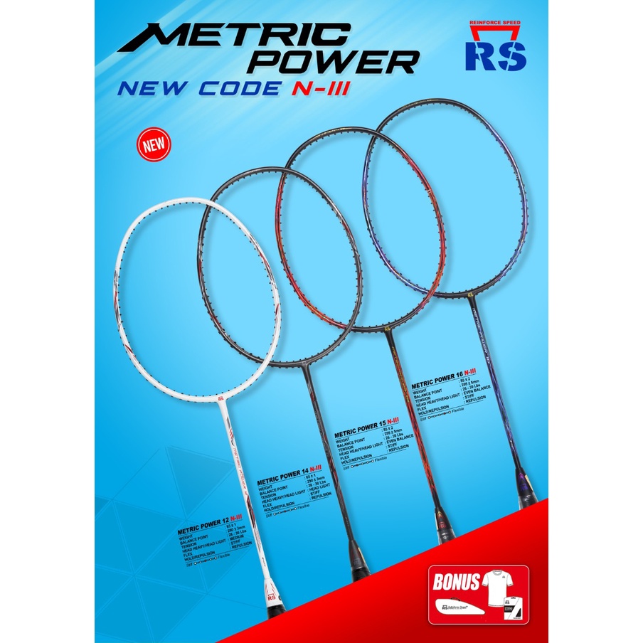NEW - PAKET LENGKAP Raket Badminton RS Metric Power 16 N III ORIGINAL