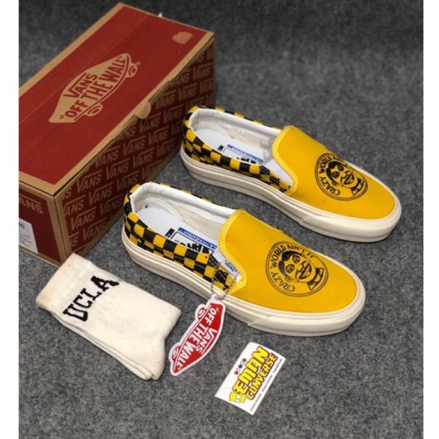 Sepatu Casual Pria Wanita V4ns Slip On Crazy World Yellow white Import BNIB