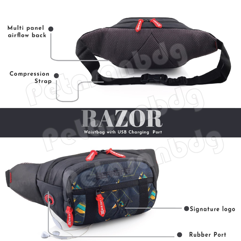 PTS - Gear Bag Razor Port 13104 - Waistbag Sling Bag Earphone Hole Tas Selempang Pria Slempang Messenger