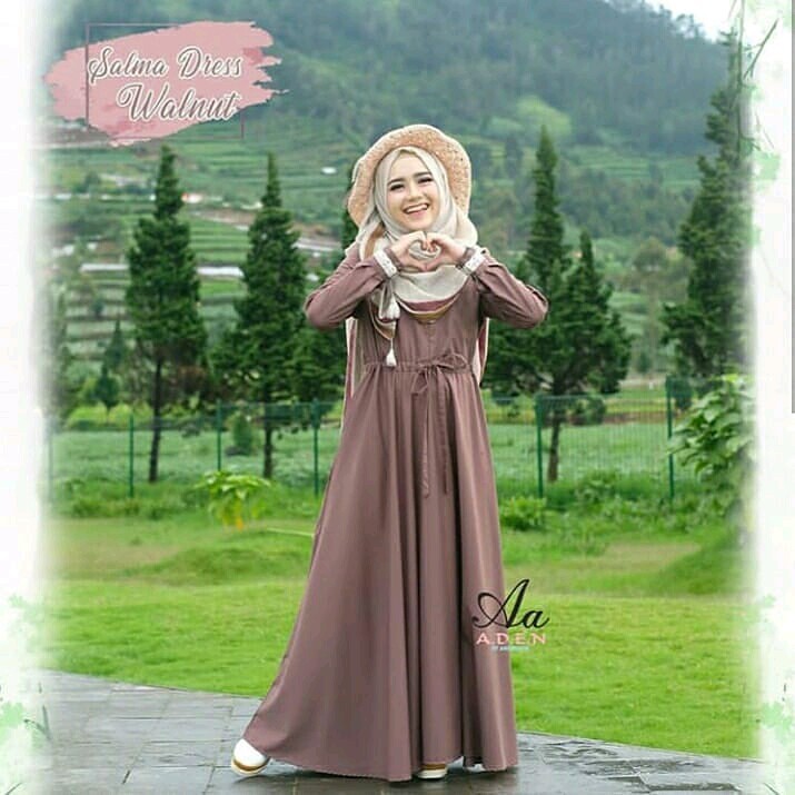 SALMA DRESS Bahan MOSSCRAPE Baju Gamis Wanita Terbaru 2021 Gamis Remaja BEST SELLER