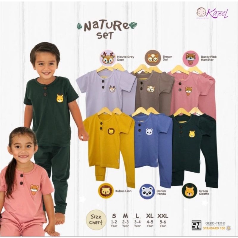 Kazel Nature Set Bordir 1-6 Thn - Setelan Lengan Pendek Celana Panjang