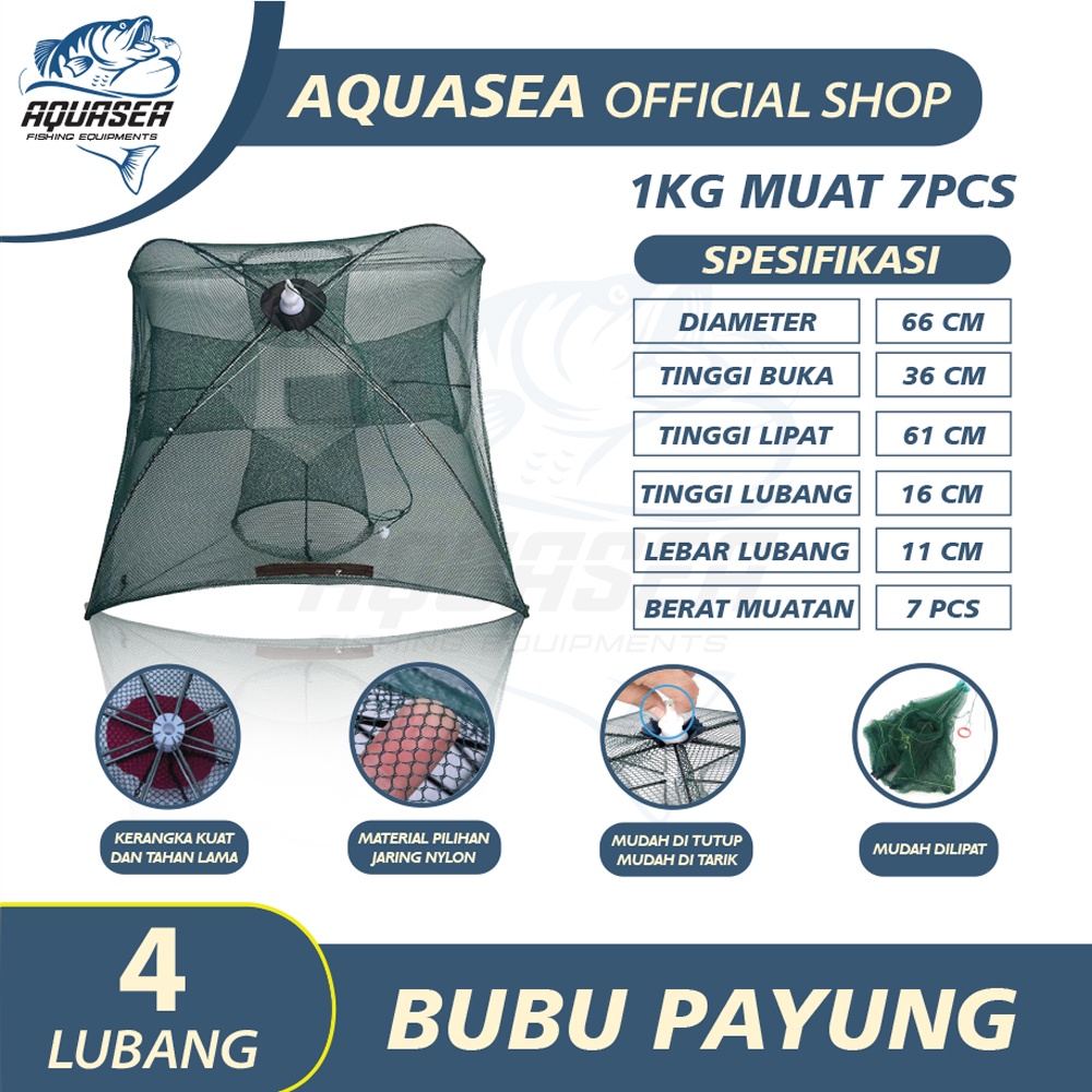AQUASEA - PAYUNG BUBU 4 LUBANG JARING JEBAKAN PERANGKAP UDANG IKAN KEPITING MODEL PAYUNG 4 LUBANG