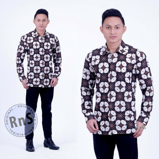 Kemeja Batik Pria Lengan Panjang Batik Azmil Hrb026 Motif Keratonan Kode 002 Size M L Xl Xxl Reguler