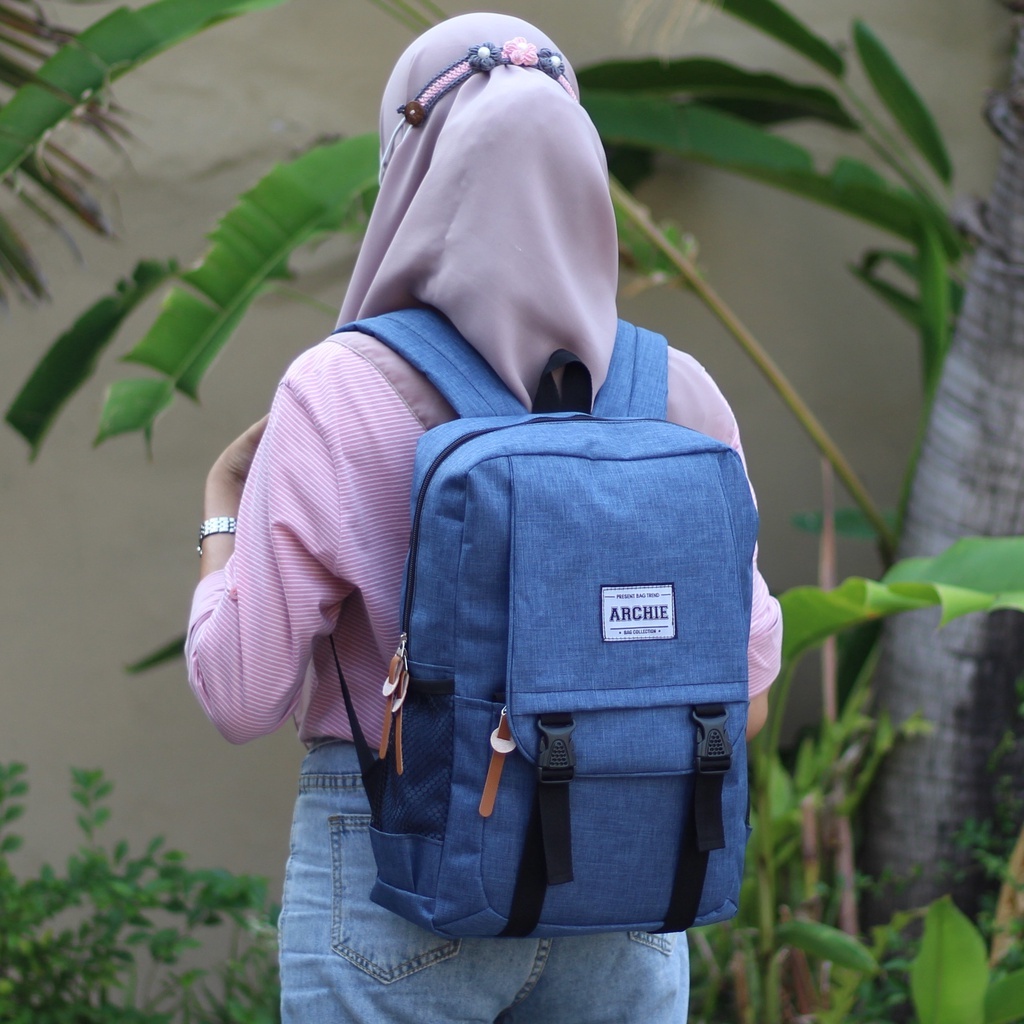 Tas Ransel Sekolah Tas Ransel Laptop Archie Logo Tengah Tas Kuliah Tas Biru Backpack Multifungsi Keren Tebal