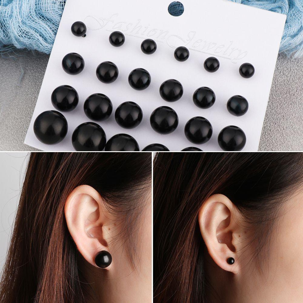 TOP 12pasang Anting Set Perhiasan Fashion Krem Hitam Simulasi Mutiara