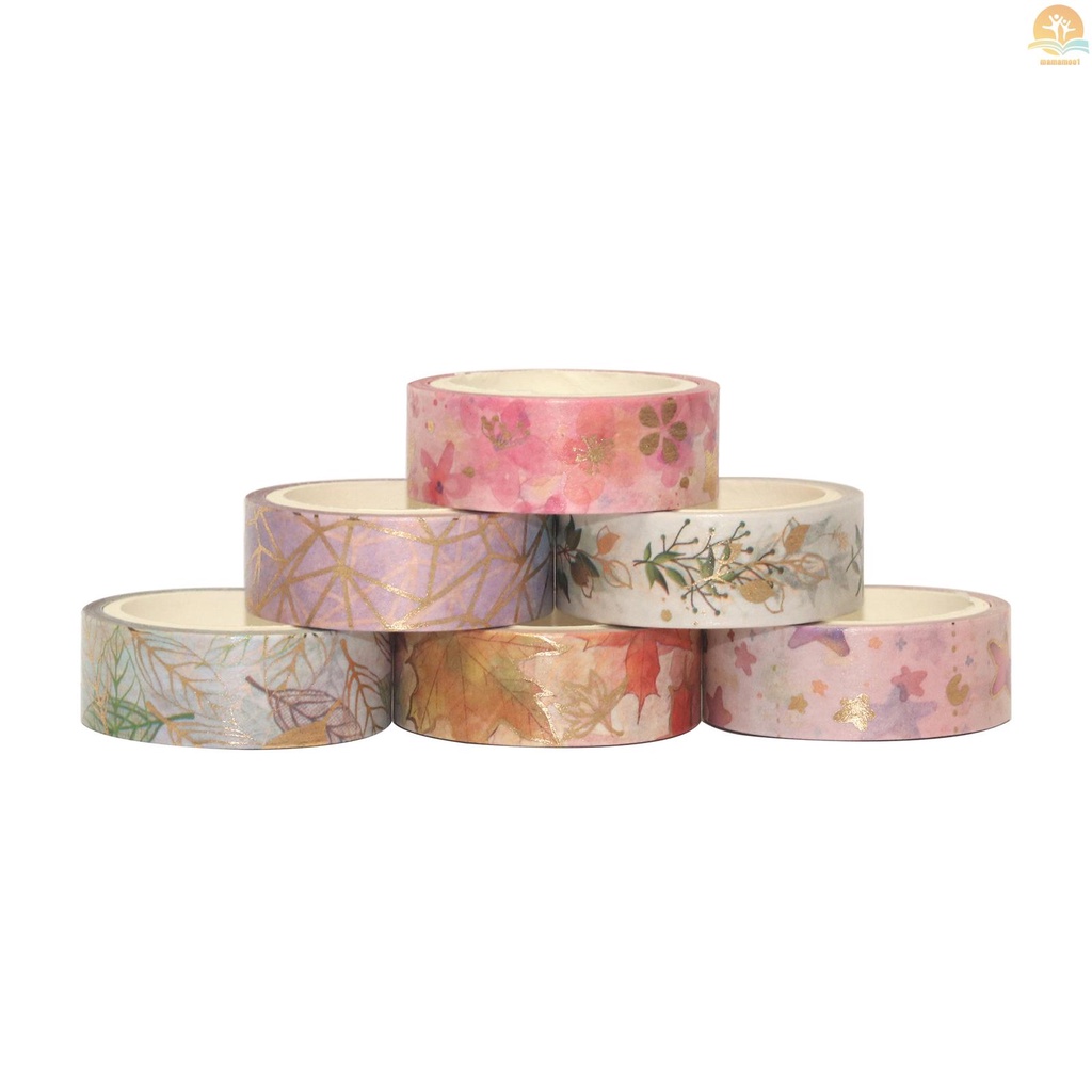 6 Rolls Washi Tape Set Floral Gold Foil Washi ing Tape 15mm Wide Plant Leaves Flower Decorative Adhesive Tape Sticker for DIY Arts &amp; Crafts Journals Planners Scrapbooking Card Gift Wrapping