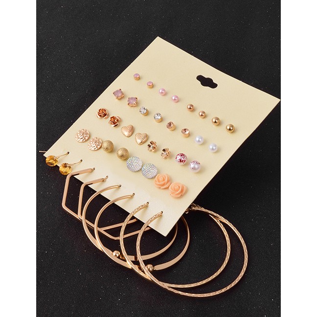 LRC Anting Set Fashion Suit Geometric Alloy Love Flower Earring V15564