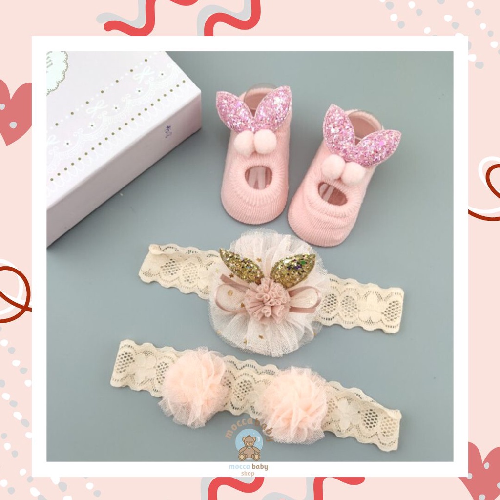 MBSS - HAMPERS BANDANA Set kaos kaki dan bandana bayi import dengan box cantik cocok untuk kado hampers