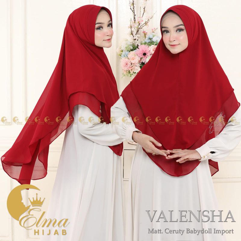 Jilbab Instan  Khimar Valensha 2 layer Ceruty Babydoll By Elma Hijab