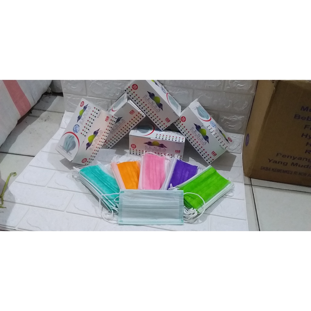 Masker polos warna mix cantol kuping 3ply isi 50pcs