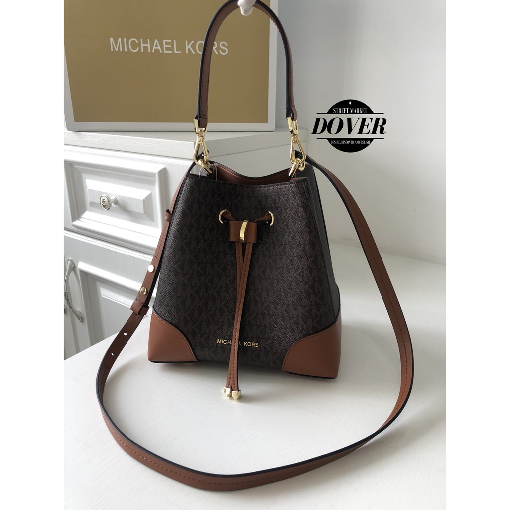 Michael Kors Signature Mercer Gallery Convertible Bucket Bag Brown - ORIGINAL 100%
