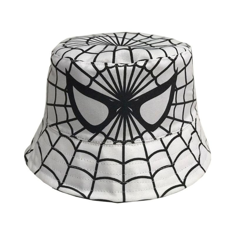 Bucket Sablon Anak Spiderman Full Print / Topi Anak Laki Laki-Putih