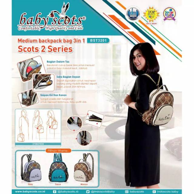 Baby Scots Tas Medium Backpack bag 3 in 1 BST 3201