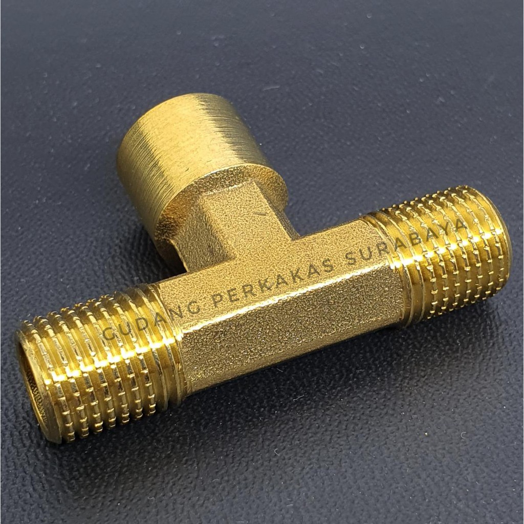 T CONNECTOR M 1/8 x F 1/8 x M 1/8 SAMBUNGAN PIPA 1/8 DRAT LUAR DRAT DALAM MODEL T FULL BRASS TYPE 51