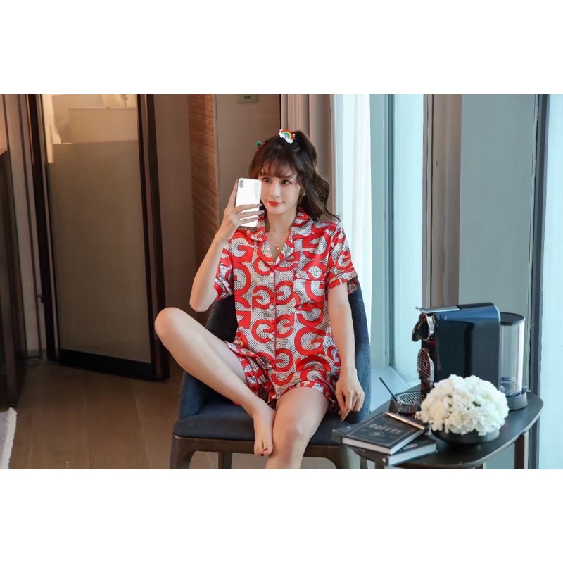 SD Piyama Satin Lengan Pendek Celana Pendek Import Quality-sd GUCCI RED