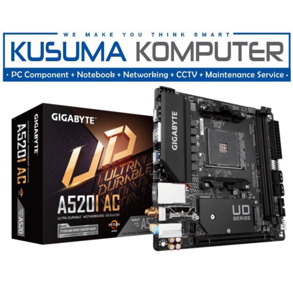 Jual Gigabyte A520I AC Mini ITX Motherboard AM4 QFlash Plus RGB FUSION