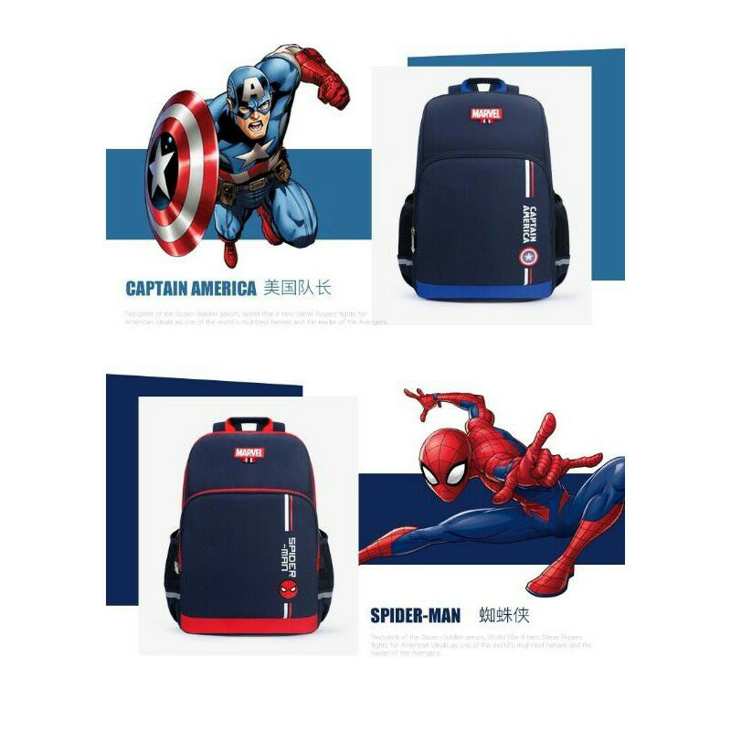 AS Ransel Anak Terbaik Marvel Backpack Karakter Logo spiderman captain america ada saku laptop BISA COD