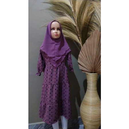 Gamis Midi Anak Krinkel Rubiah set Jilbab usia 3-4 tahun ungu, marun, dan Coklat tua