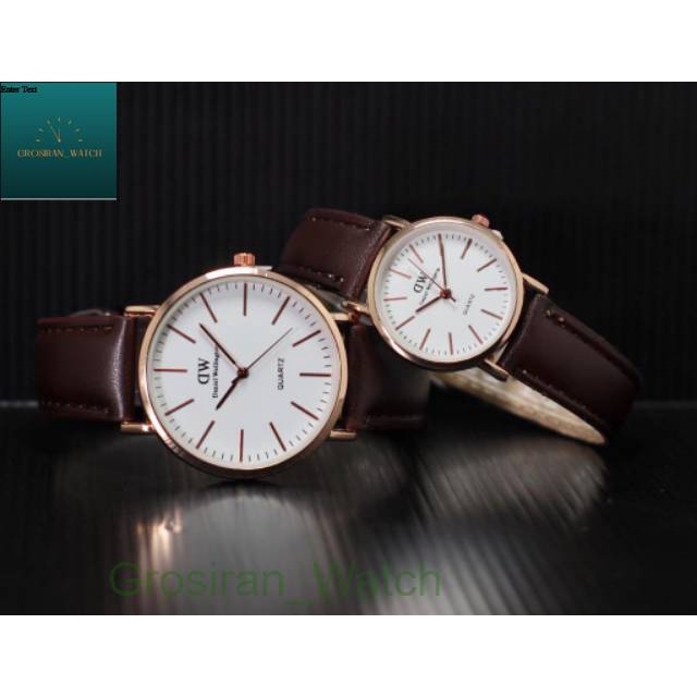 Jam Tangan Pria/Wanita Dwe Classic Rose White Kulit Analog / Ready 2 Warna [G_W]